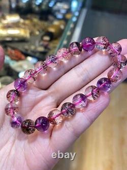 9.2mm Natural Brazil Super Seven 7 Melody Amethyst Crystal Round Beads Bracelet
