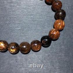 9.3mm Genuine Natural Black Super 7 Seven lepidocrocite Quartz Beads Bracelet