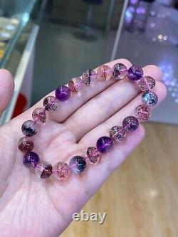 9.3mm Natural Brazil Super Seven 7 Melody Amethyst Crystal Round Beads Bracelet