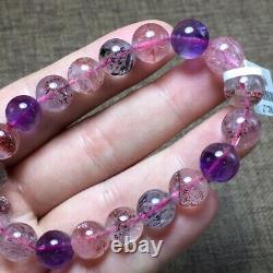 9.8mm Natural Brazil Super Seven 7 Melody Amethyst Crystal Round Beads Bracelet
