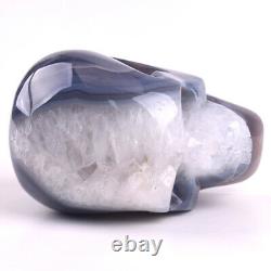 Amazing 5.5 Grey & White AGATE GEODE Carved Crystal Skull, Super Realistic
