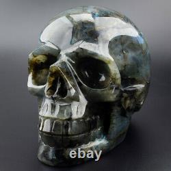 Amazing 6.8''Natural Labradorite Skull, Super Realistic Hand Statue Reiki Healing
