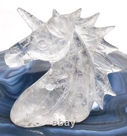 Collectibles 4'' Natural Carved Crystal Geode Cute Unicorn skull, Super Realistic
