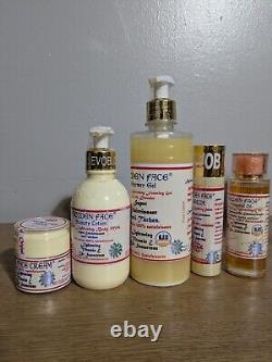 Golden face lotion, serum, face cream, oil, & shower gel. Super ecclaircissant