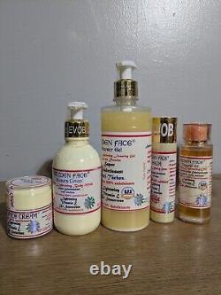 Golden face lotion, serum, face cream, oil, & shower gel. Super ecclaircissant