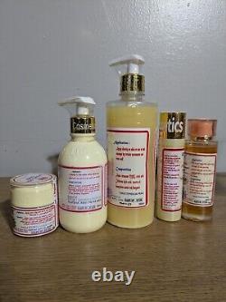 Golden face lotion, serum, face cream, oil, & shower gel. Super ecclaircissant