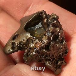 Golden pallasite meteorite 21g. Super sculpted, natural patina, gemmy olivine