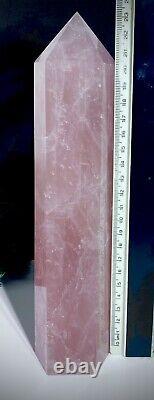 Lovely Super Large 240mm X 60mm Natural Fluorite Rose Quartz Crystal Tower 2.7LB