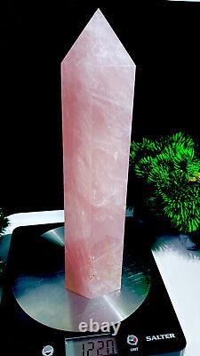 Lovely Super Large 240mm X 60mm Natural Fluorite Rose Quartz Crystal Tower 2.7LB