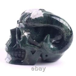 NIce 6.3'' Natural Aquatic Agate GEODE Carved Crystal Skull, Super Realistic