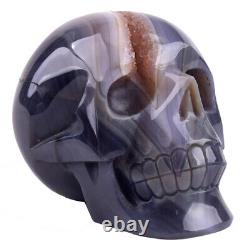 Nice 4.7'' Natural AGATE GEODE Carved Crystal Skull, Super Realistic