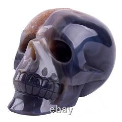 Nice 4.7'' Natural AGATE GEODE Carved Crystal Skull, Super Realistic