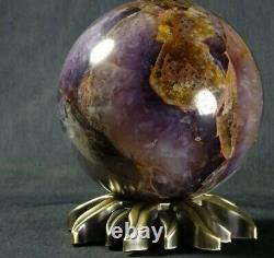 RARE Polished Natural Chevron Amethyst Cacoxenite Super 7 Sphere 110mm Ball Orb